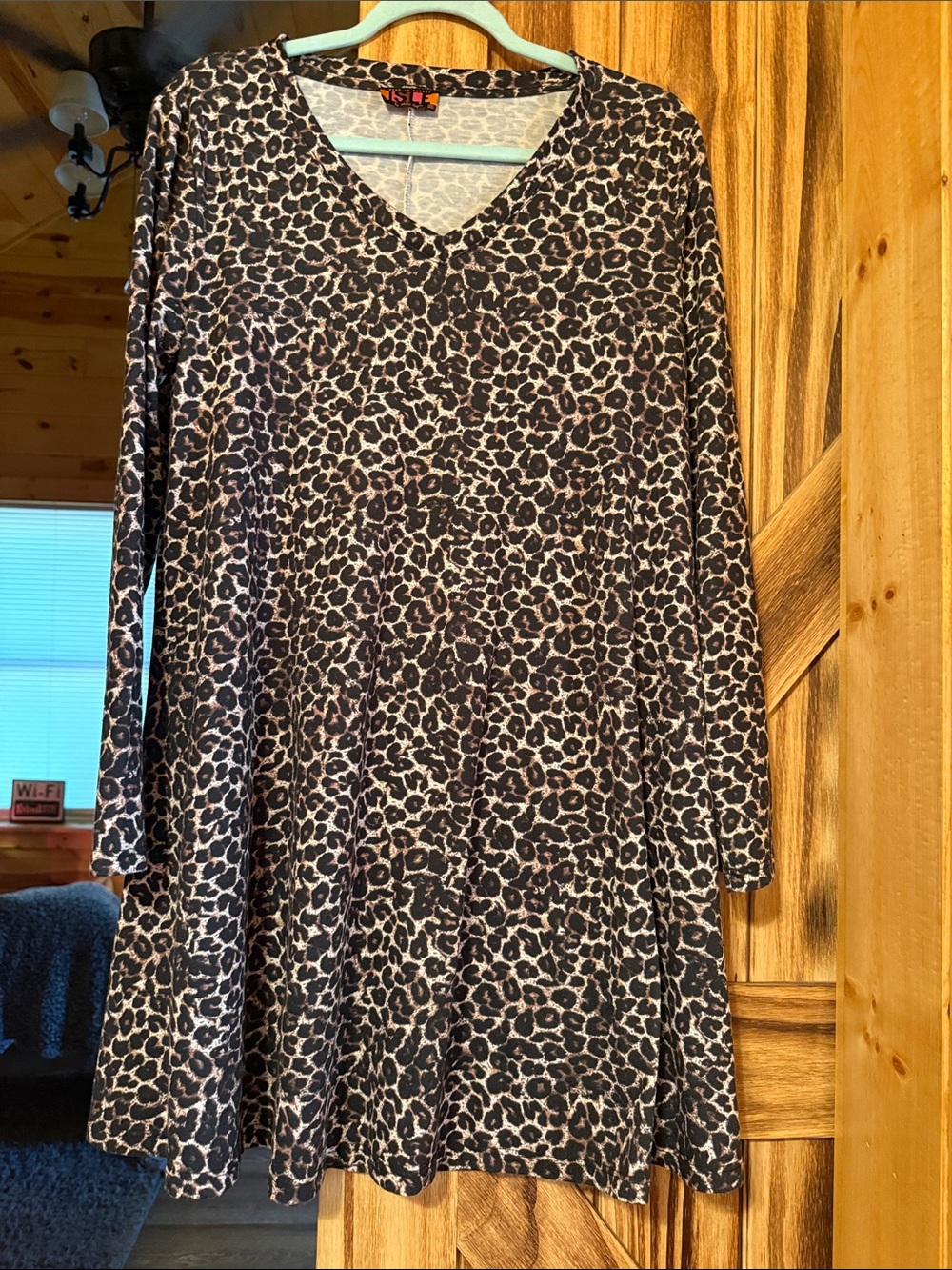 Leopard Print V-Neck Swing Dress - Black & Tan